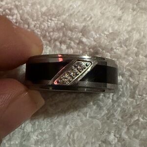 Men’s Black and Silver Ring with Diamond Accents